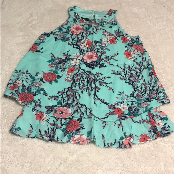 Amy Byer teal floral sleeveless top size large - Picture 2 of 8